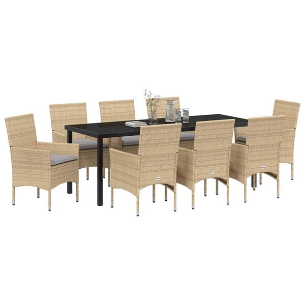 vidaXL Ensemble de salle &agrave; manger pour jardin 9 pcs Beige polyrotin