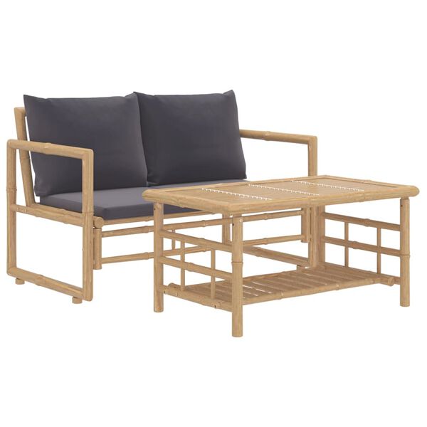 vidaXL Salon de jardin 2 pcs avec coussins gris fonc&eacute; bambou