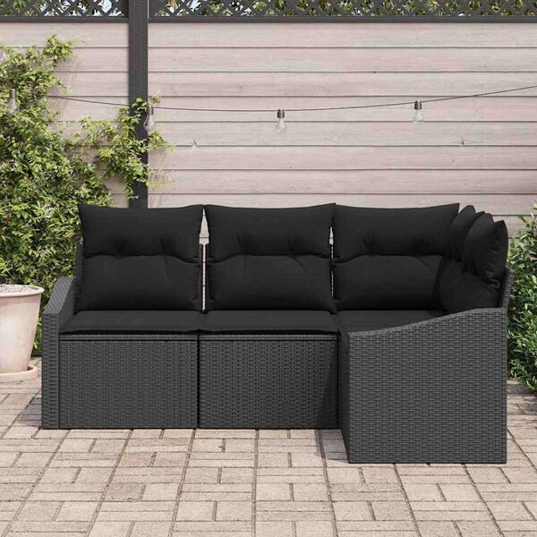 vidaXL Ensemble de canap&eacute; de jardin avec coussin 4 pcs Noir polyrotin