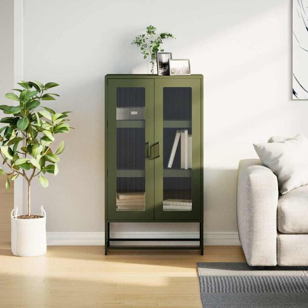 vidaXL Buffet haut vert olive 68x39x123 cm acier