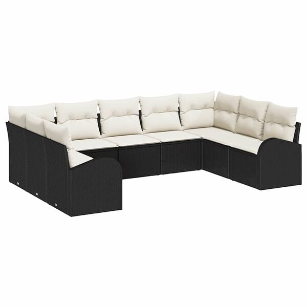vidaXL Ensemble de canap&eacute; de jardin 9 pcs Noir et Blanc polyrotin
