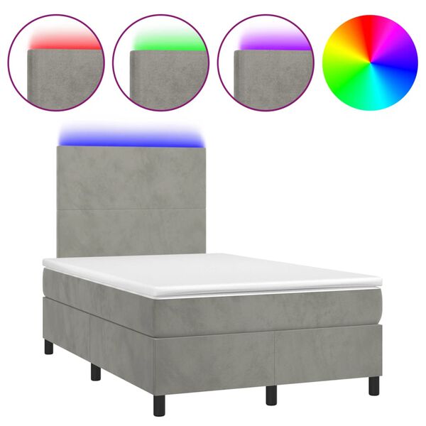 vidaXL Sommier &agrave; lattes de lit avec matelas LED gris clair 120x190 cm