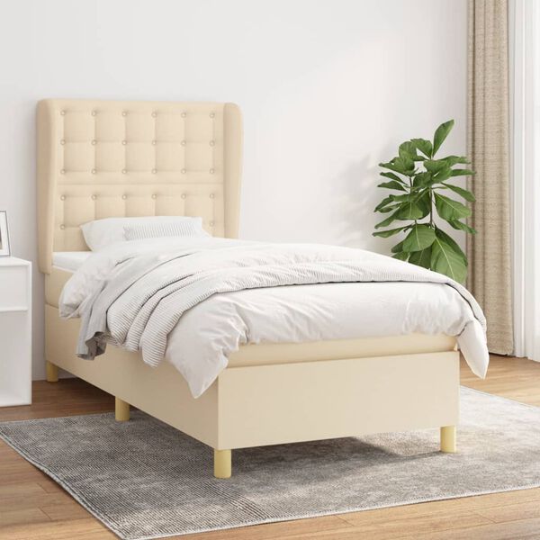vidaXL Sommier &agrave; lattes de lit avec matelas Cr&egrave;me 100x200 cm Tissu