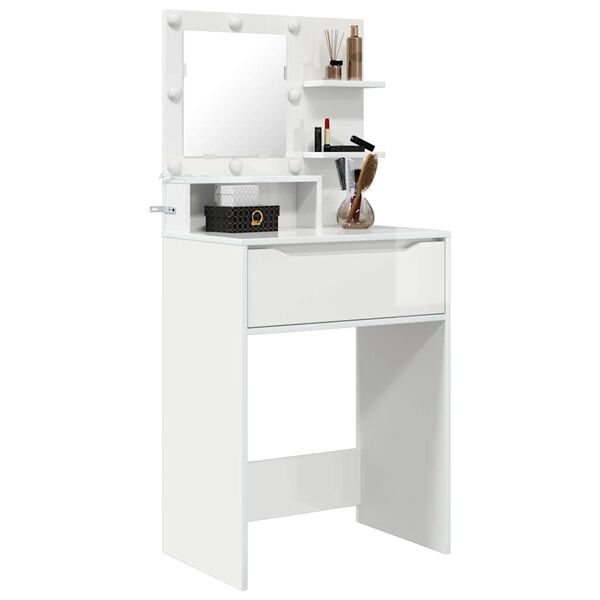 vidaXL Tables de maquillage pour chambre avec tiroir Blanc brillant