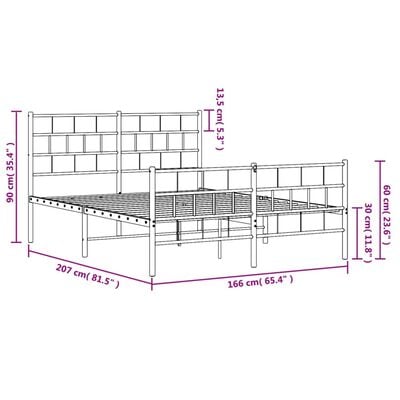 vidaXL Cadre de lit métal sans matelas et pied de lit blanc 160x200 cm