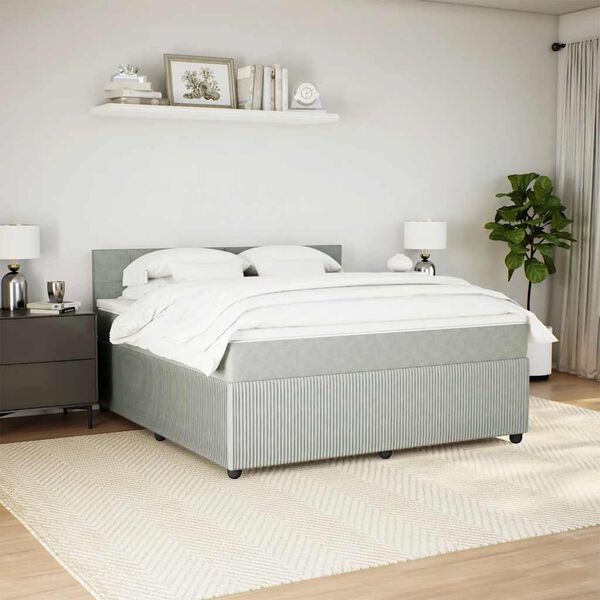vidaXL Sommier &agrave; lattes de lit et matelas Gris clair 180x200cm Velours