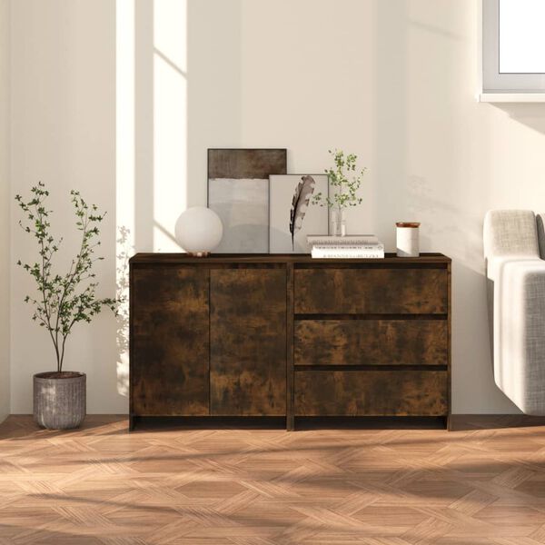 vidaXL Buffets 2 pcs Ch&ecirc;ne fum&eacute; Bois d'ing&eacute;nierie