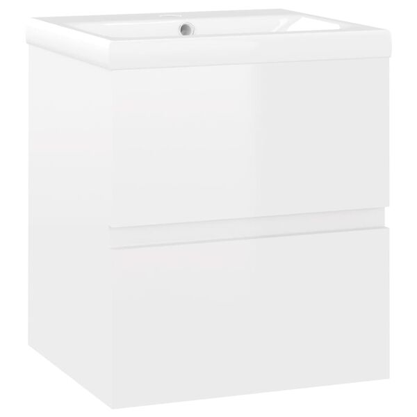 vidaXL Armoire d'&eacute;vier avec lavabo int&eacute;gr&eacute; Blanc brillant Agglom&eacute;r&eacute;