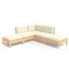 vidaXL Salon de jardin 5 pcs avec coussins cr&egrave;me bois de pin
