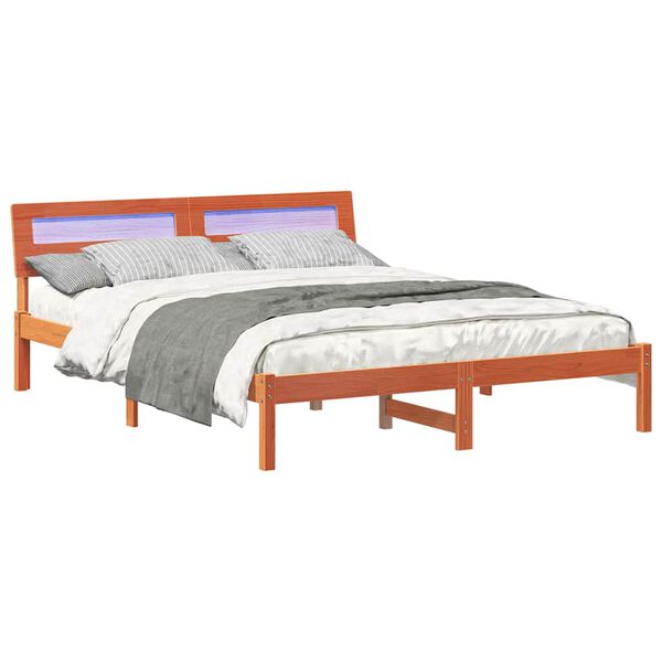 vidaXL Cadre de lit avec t&ecirc;te de lit Brun cire 140 x 200 cm Pin massif