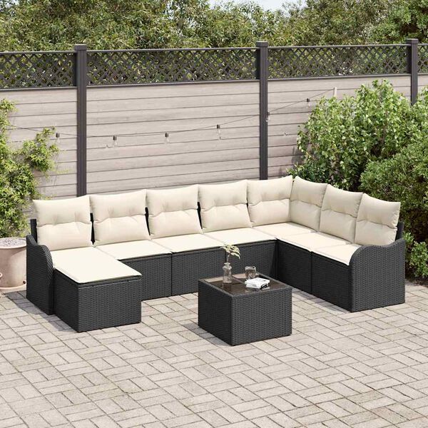 vidaXL Ensemble de canap&eacute; de jardin 9 pcs Noir et blanc Poly rotin