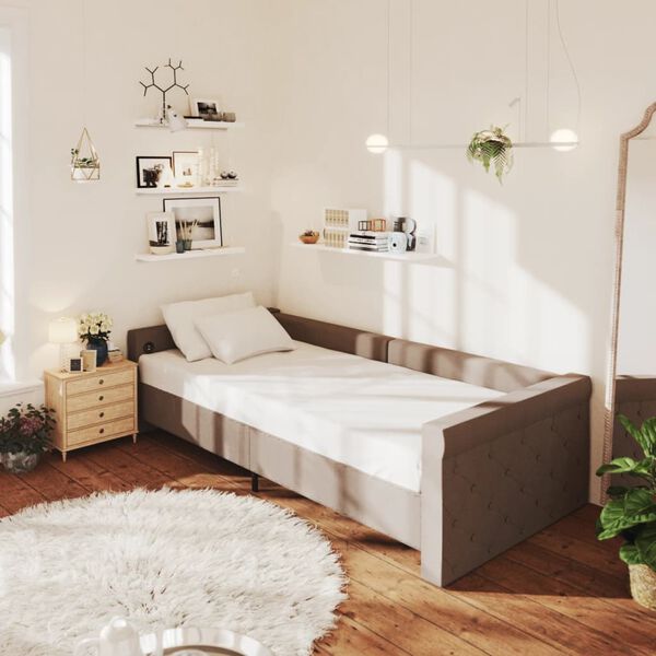 vidaXL Lit avec matelas et &eacute;clairage USB Taupe Tissu 90x200 cm