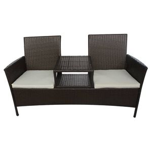 vidaXL Canap&eacute; de jardin 2 places et table &agrave; th&eacute; R&eacute;sine tress&eacute;e Marron
