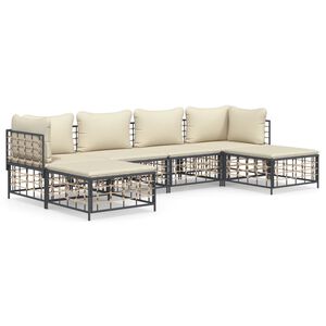 vidaXL Salon de jardin 6 pcs avec coussins anthracite r&eacute;sine tress&eacute;e