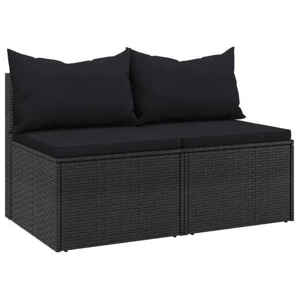 vidaXL Canapés centraux de jardin et coussins 2pcs Noir Résine tressée