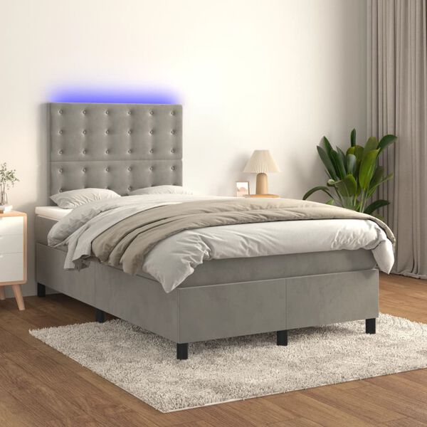 vidaXL Sommier &agrave; lattes de lit matelas et LED Gris clair 120x200 cm