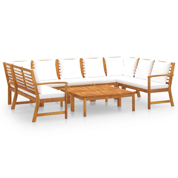 vidaXL Salon de jardin 9 pcs avec coussin Cr&egrave;me Bois d'acacia solide