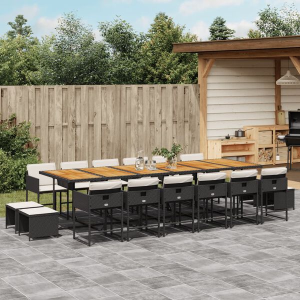 vidaXL Ensemble &agrave; manger de jardin 17 pcs coussins noir r&eacute;sine tress&eacute;e