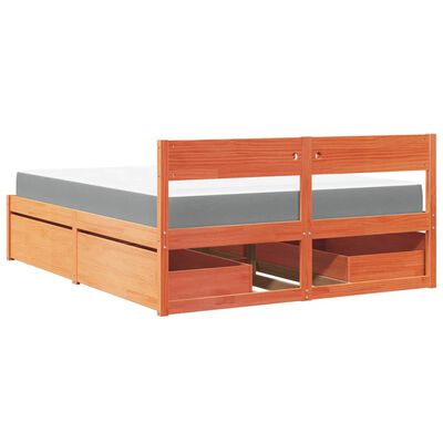 vidaXL Lit avec tiroirs/matelas cire marron 140x200 cm bois massif pin