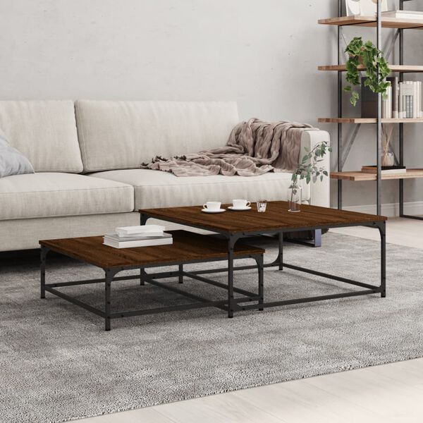 vidaXL Tables basses gigognes 2 pcs ch&ecirc;ne marron bois d'ing&eacute;nierie