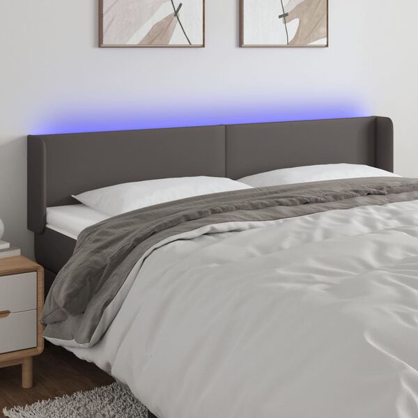 vidaXL T&ecirc;te de lit &agrave; LED Gris 203x16x78/88 cm Similicuir