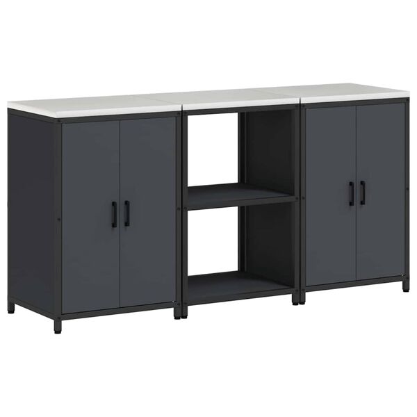 vidaXL Ensemble de rangement cuisine avec &eacute;tag&egrave;re 3 pcs Anthracite
