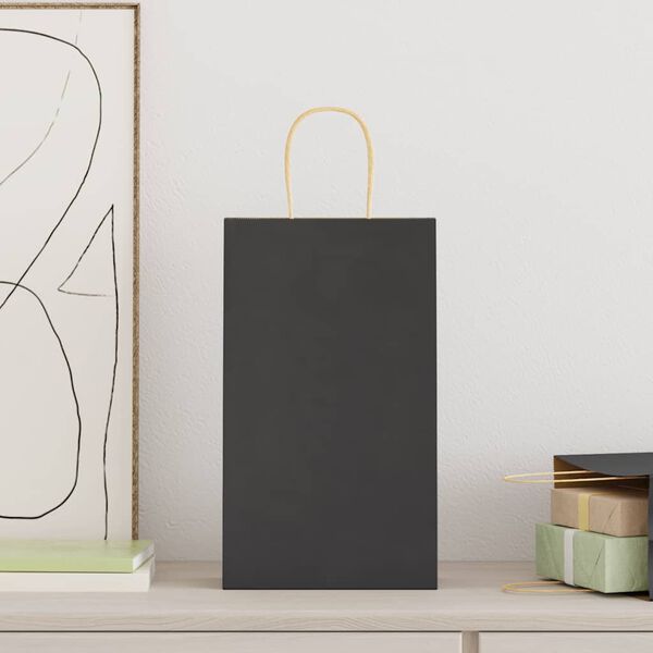 vidaXL Sacs en papier 50 pcs avec poign&eacute;es noir 21x11x36 cm