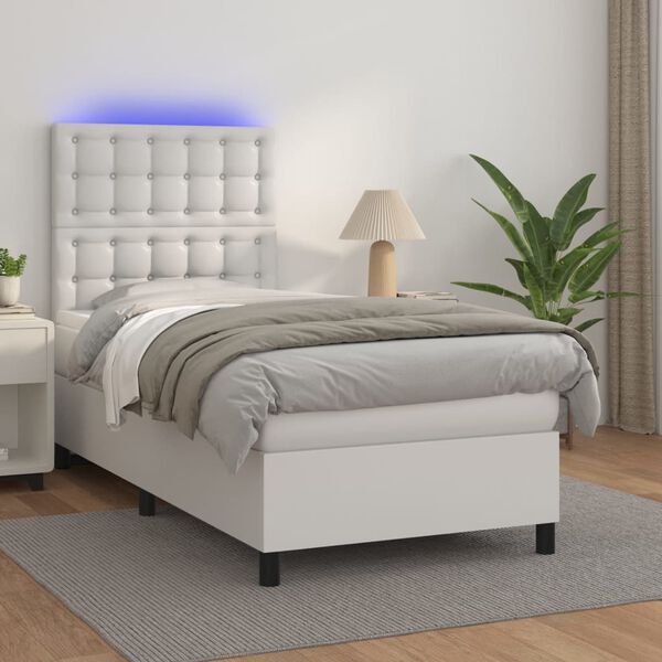 vidaXL Sommier &agrave; lattes de lit avec matelas et LED Blanc 90x190 cm