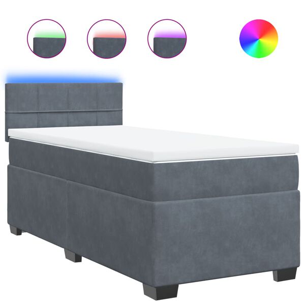 vidaXL Sommier &agrave; lattes de lit et matelas Gris fonc&eacute; 80x200 cm Velours