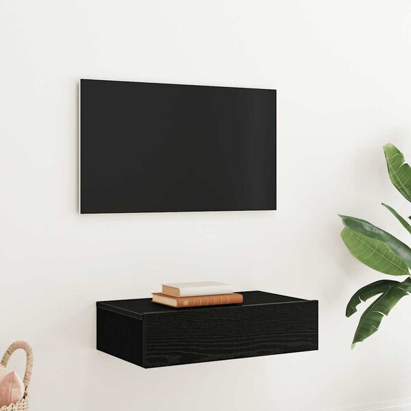 vidaXL Meuble TV avec &eacute;clairage LED Ch&ecirc;ne noir 60 x 35 x 15,5 cm
