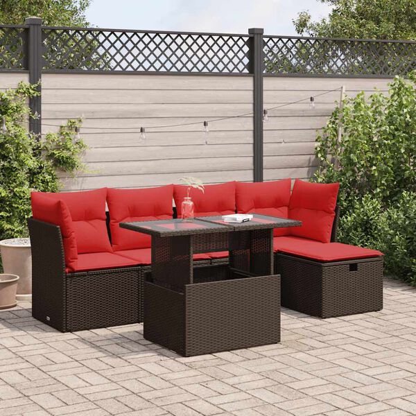 vidaXL Salon de jardin avec coussins 6pcs marron r&eacute;sine tress&eacute;e acacia