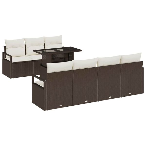 vidaXL Ensemble de canap&eacute; de jardin 8 pcs Marron et Cr&egrave;me polyrotin