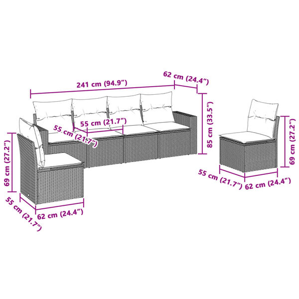 vidaXL Salon de jardin 6 pcs avec coussins gris clair r&eacute;sine tress&eacute;e