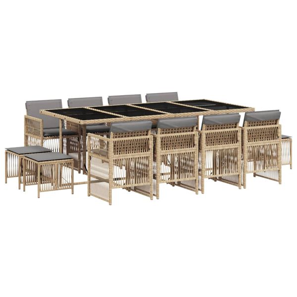 vidaXL Ensemble &agrave; manger de jardin coussins 13 pcs m&eacute;lange beige rotin