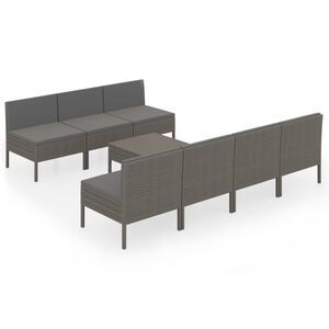 vidaXL Salon de jardin 8 pcs avec coussins r&eacute;sine tress&eacute;e gris