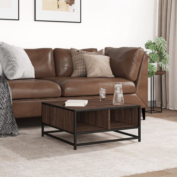 vidaXL Table basse ch&ecirc;ne marron 60,5x60,5x30cm bois d'ing&eacute;nierie/m&eacute;tal