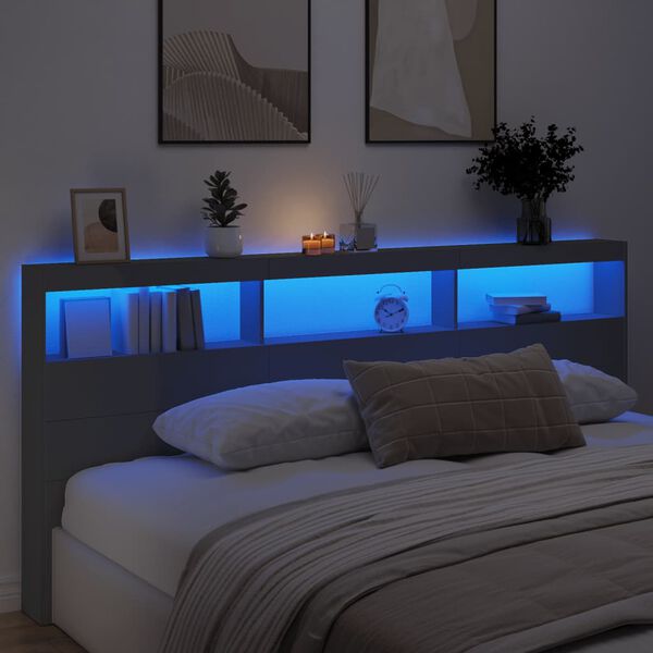 vidaXL Armoire t&ecirc;te de lit avec LED noir 220x17x102 cm