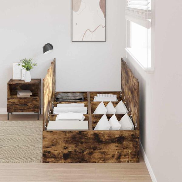 vidaXL Cadre de lit avec rangement Ch&ecirc;ne fum&eacute; 90 x 190 cm
