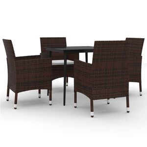 vidaXL Ensemble &agrave; manger de jardin coussins 5 pcs R&eacute;sine tress&eacute;e Verre