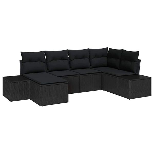 vidaXL Ensemble de canapé de jardin avec coussin 6 pcs Noir polyrotin