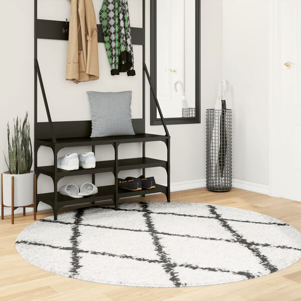vidaXL Tapis shaggy &agrave; poils longs moderne cr&egrave;me et noir &Oslash; 160 cm