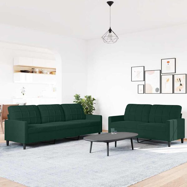 vidaXL Ensemble de canap&eacute;s 2 pcs avec coussins Vert fonc&eacute; Velours