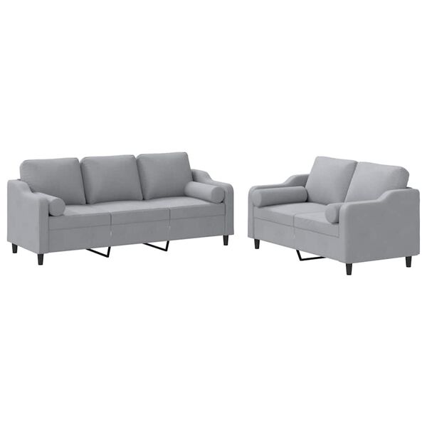 vidaXL Ensemble de canap&eacute;s 2 pcs coussins gris clair tissu