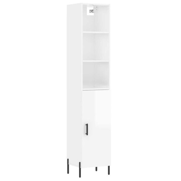 vidaXL Buffet haut Blanc brillant 34,5x34x180 cm Bois d'ing&eacute;nierie