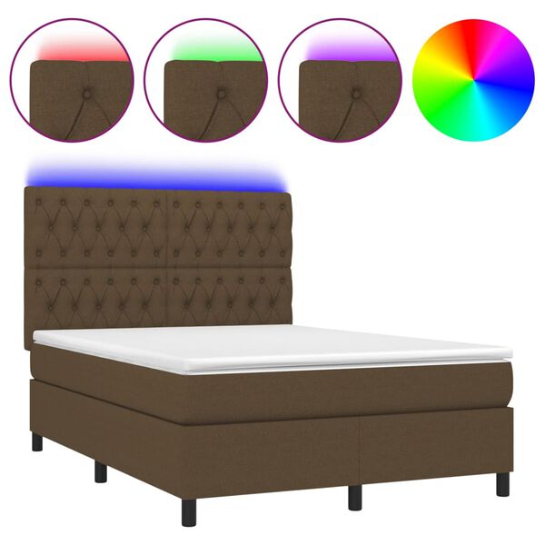 vidaXL Sommier &agrave; lattes de lit matelas et LED Marron fonc&eacute; 140x190 cm