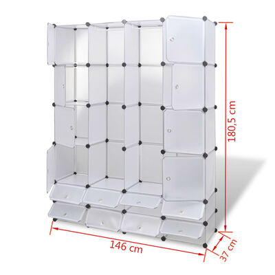 vidaXL Cabinet modulable avec 18 compartiments blanc 37x146x180,5 cm