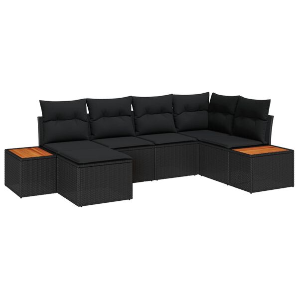 vidaXL Ensemble de canap&eacute; de jardin avec coussin 6 pcs Noir polyrotin