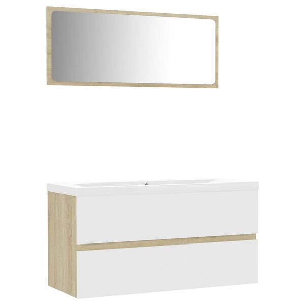 vidaXL Ensemble de meubles de bain Blanc et ch&ecirc;ne sonoma Agglom&eacute;r&eacute;