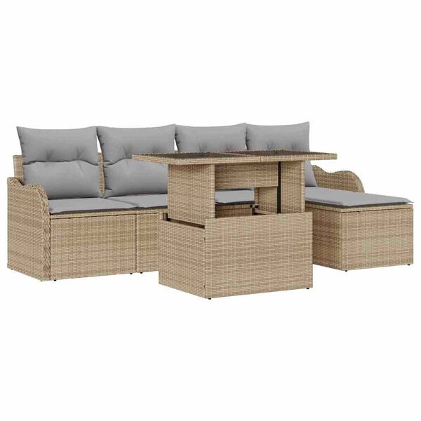 vidaXL Ensemble de canap&eacute; de jardin 6 pcs Beige Poly rotin