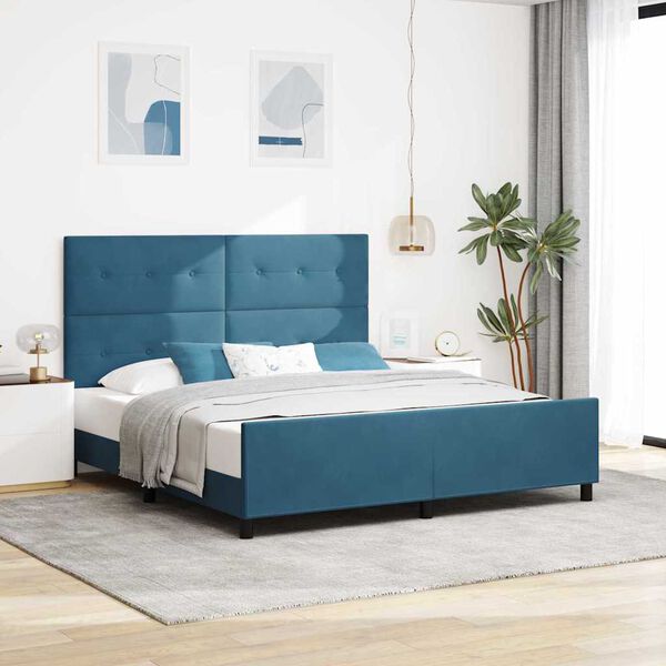 vidaXL Lit &agrave; ressorts avec t&ecirc;te de lit Bleu fonc&eacute; 180 x 200 cm Velours
